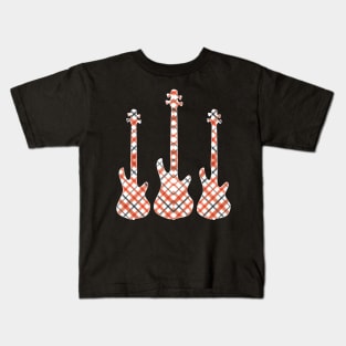 Red Black Plaid Matching Christmas Pattern Bass Player Kids T-Shirt